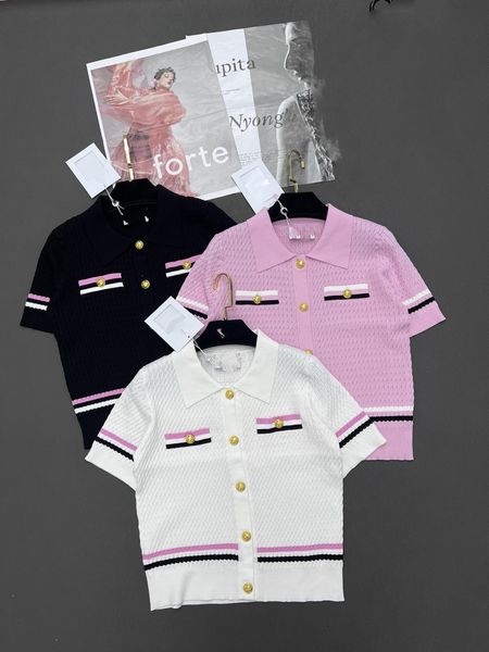 

2023 summer new shirt fashion small style polo neck ice silk knitted cardigan western style age reducing slim top, White