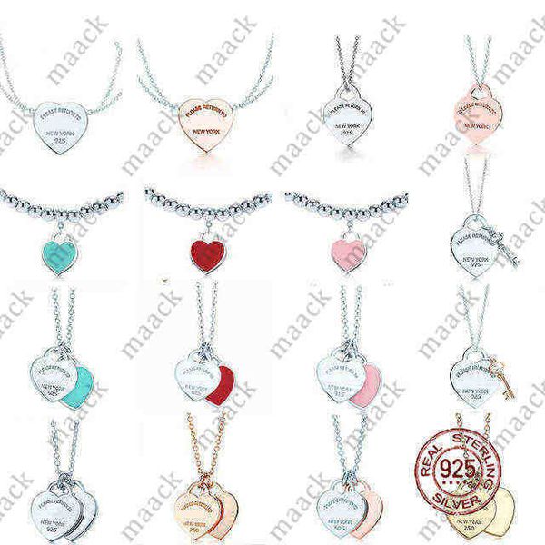 

tiff necklace 925 silver pendant necklaces female jewelry exquisite craftsmanship with official classic blue heart wholesale luxury m230408