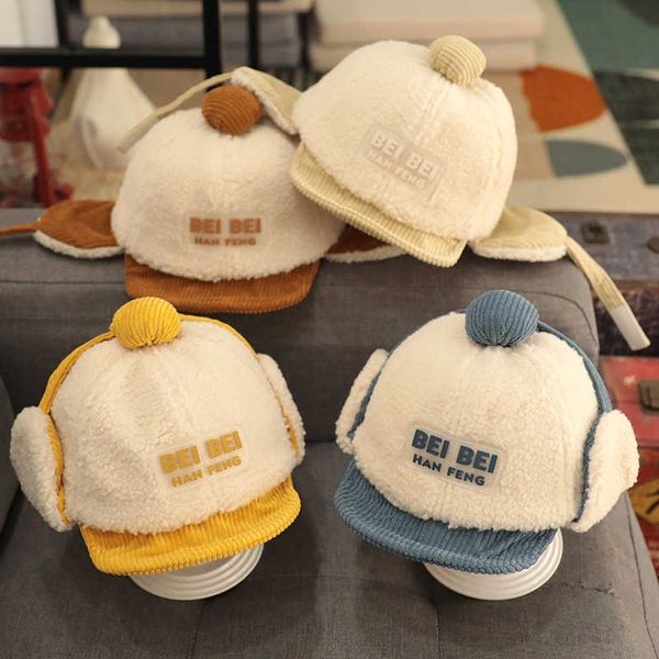 

caps hats baby hat cartoon ear flap soft cap baseball caps faux fleece headwear winter children sunshade sun sat kids snapback cap w0408, Yellow