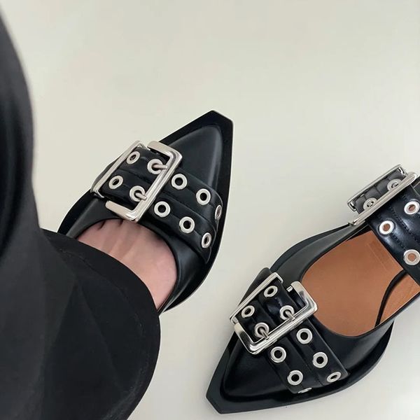

sandals dark flat toe box womens spring and summer punk allmatch willow pointed muller pumps women 230408, Black