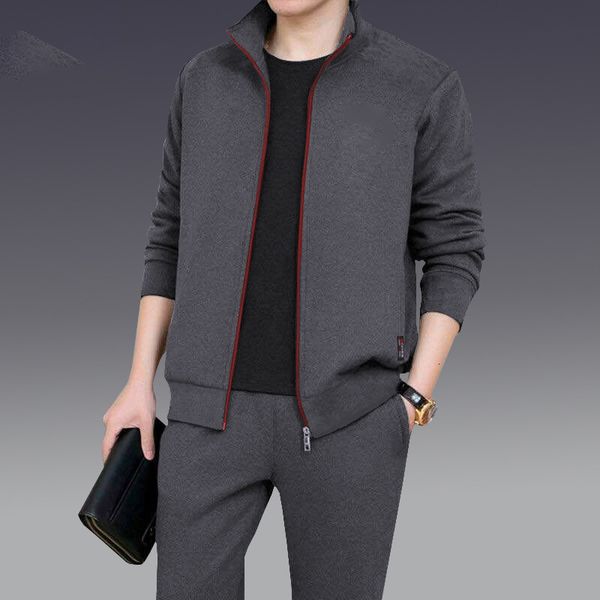 

men's tracksuits men's casual track and field wear sports jacketpants two-piece set men's fashion solid jogging set fitness s, Gray