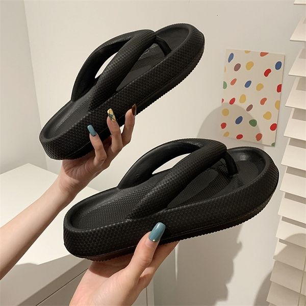 

slippers thick bottom platform sea flipflop thong sandals summer shoes soft bathroom slippers pillow slides outdoor indoor shoes women 23040, Black