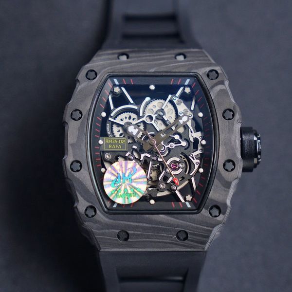 

mens watch automatic mechanical carbon fiber black red rubber tourbillion1, Slivery;brown