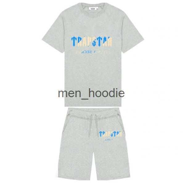 

summer new trapstar shorts london shooter short-sleeved t shirt suit chenille decoding black ice flavor 2.0 men's round neck t-shirt sh, White;black