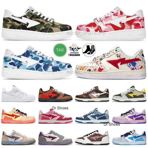 

full printed bapestas casual shoes mens women designer sneakers sta sk8 abc camo grey light blue pink vintage beige indigo, Black