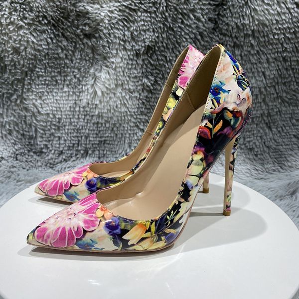 

graffiti pattern women shoes fashion lavender purple floral printed red bottom shoe pointed toes high heel party dress shoes 12cm 10cm 8cm s, Black