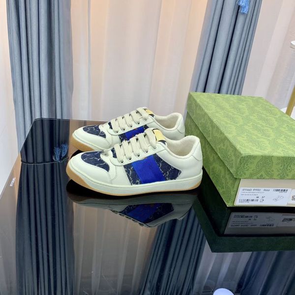 

designer screener shoes distressed dirty sneakers men women trainers classic blue red stripe rubber shoe low leather sneaker 06, Black