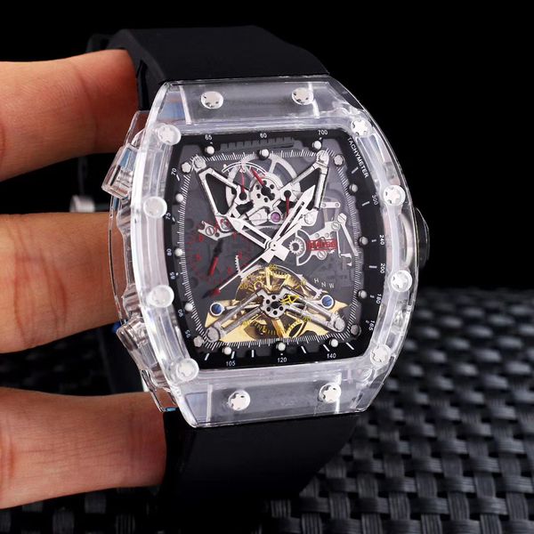 

mens white plastic skeleton watch automatic mechanical tourbillon, Slivery;brown
