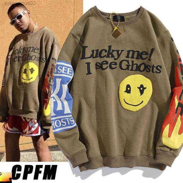 

men's hoodies sweatshirts cpfm lucky me i see ghost sweatshirt men women pullover camp flog fire t220825, Black