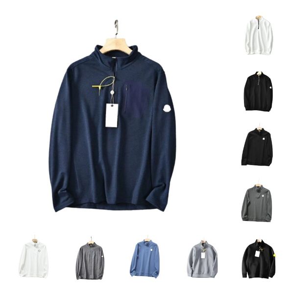 

designers men's hoodies stand collar half-zip streetwear hoodie spring summer hooded pullover round neck long sleeve clothes moncleir b, Black