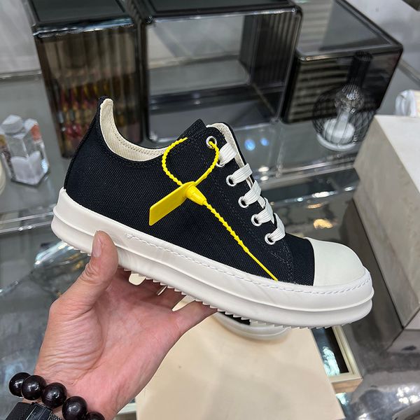 

round owens low canvas casual shoes luxury designer sneakers men trainers high street summer breathable women thick sole height increase fas, Black
