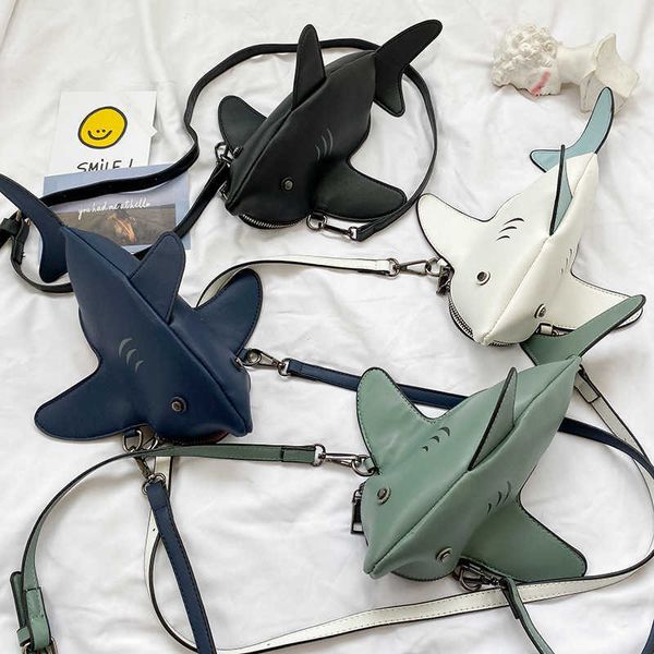 

shoulder bags funny shark shaped women messenger cartoon chain lady hand pu leather phone crossobdy bolsas feminina 230404