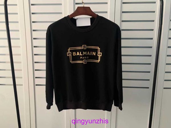 

designer belmmians hoodies online shop autumn and winter new balman cotton loose letter gold button long sleeve terry sweater ins couple sty, Black