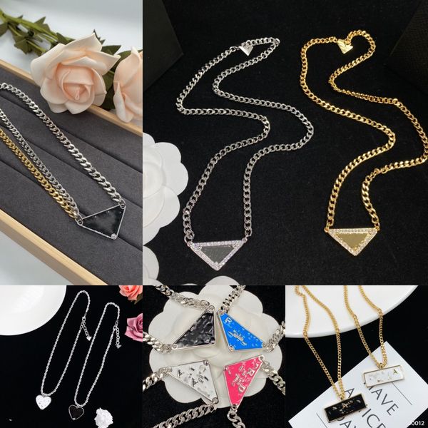 

designer brand pendant necklace fashion womens p triangle letter necklace mens hip hop jewelry lover gift, Silver