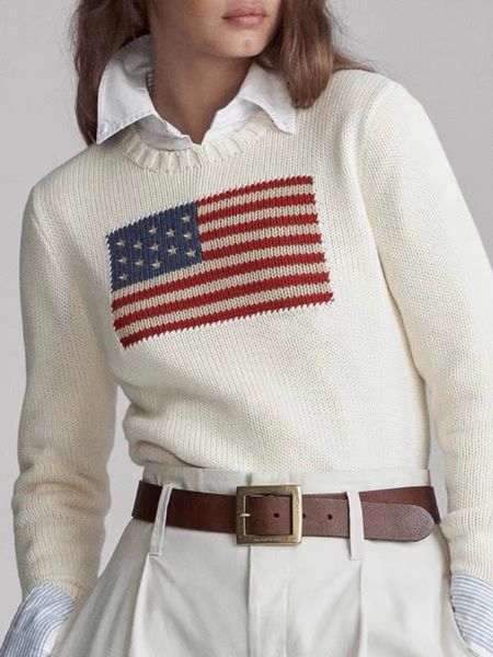 US Women's knitting sweater - Flag of the United States sweater 2023 winter fashion comfortable cotton pullover