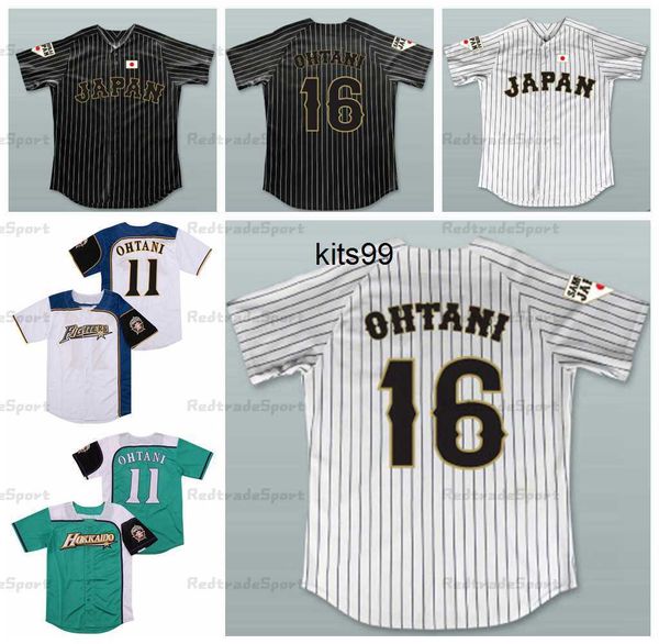 

vintage mens shohei ohtani 16 japan samurai pinstriped baseball jerseys white black #11 hokkaido nippon ham fighters stitched jersey green t, Blue;black