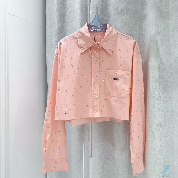 

t-shirt 2023 quality autumn new pocket letter embroidery with diamond short long sleeve loose shirt women, Black