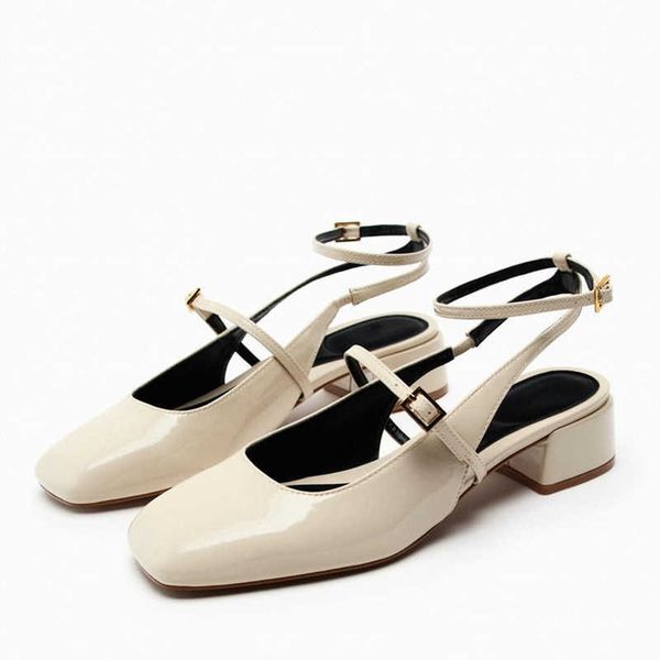 

sandals summer white mary janes heeled for women squared toe block heel slingbacj shoes black leather heels 230406