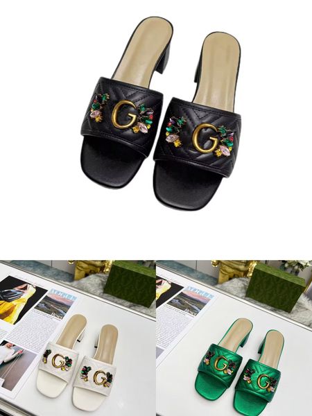 

summer luxury sandals designer women flip flops slipper fashion genuine leather slides metal chain ladies casual shoes, Black