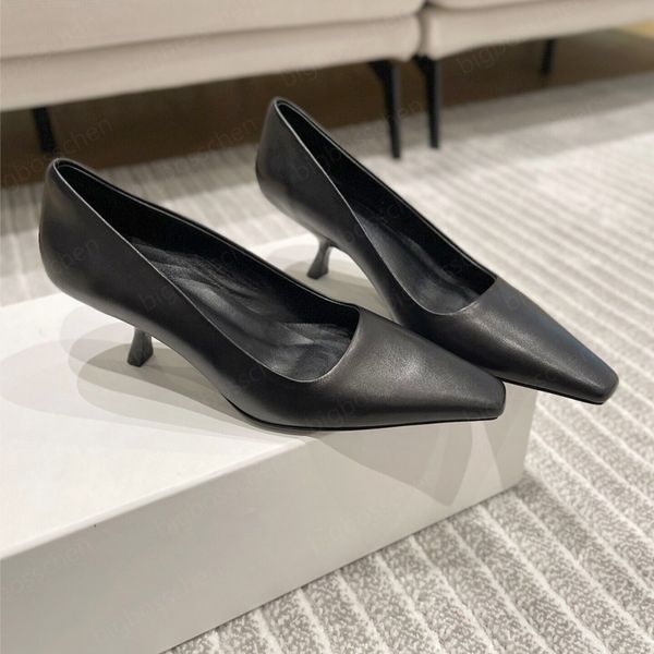 

heels brand high shoes women's the row designer classic fashion pointed toe office career party black nude leather pigalle dinner dress