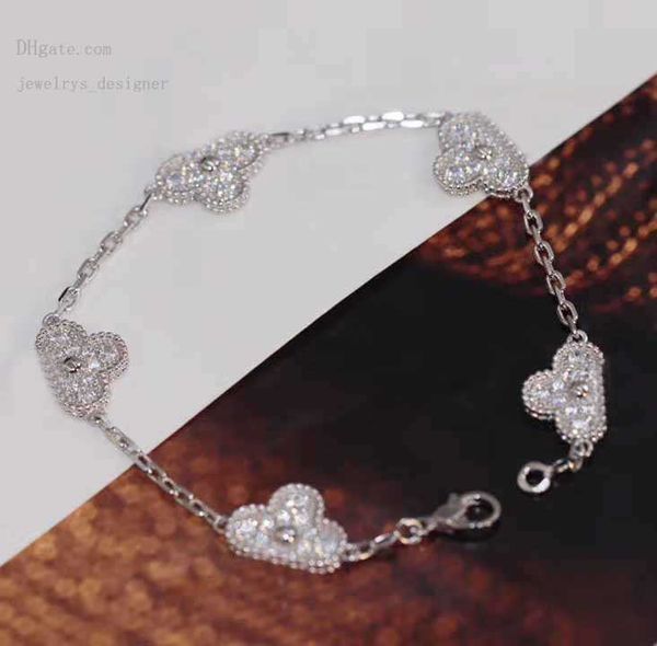 

designer bracelets s925 silver five flowers charm bracelet with diamond in platinum color for women wedding jewelry gift ps5279, Golden;silver