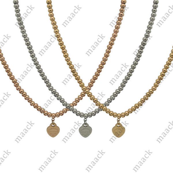 

womens peach heart ball chain necklace designer jewelry gold/silver/rose bead necklace complete brand as wedding christmas gift m230408
