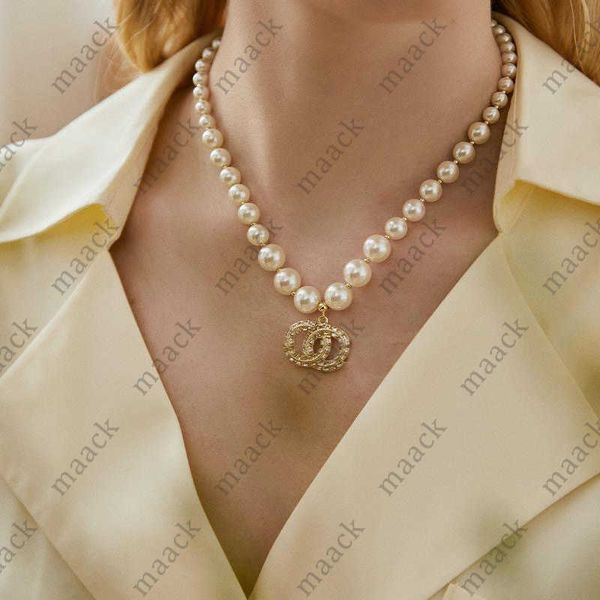 

luxury fashion pearl necklace designer jewelry wedding diamond 18k gold plated platinum letters pendants necklaces for women with c letter d, Silver
