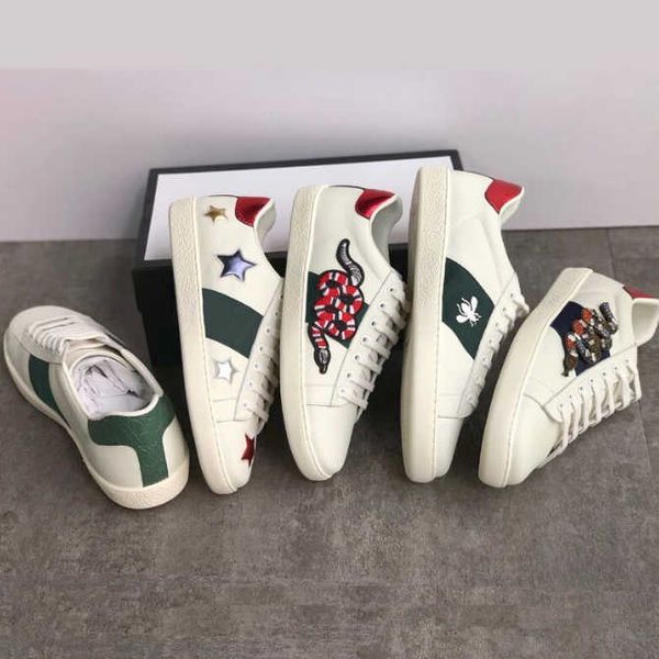 

designers men's ace embroidered sneaker ace white sneakers women real leather shoes embroidery classic shoe python embossed sneaker siz, Black