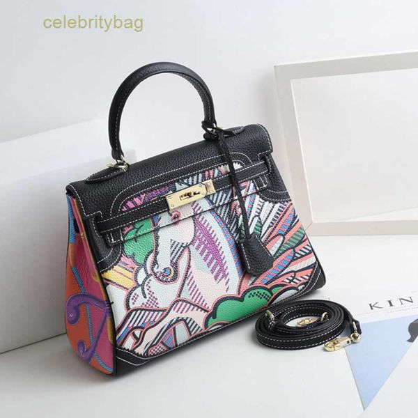 

designer kelys handbags hemrres kaili bag graffiti new colored painting headcoat cowhide contrast color matching womensh andheldo nes houlde