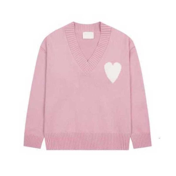 

fashion amis paris mens designer amies knitted sweater embroidered red heart solid color big love round neck sweaters for men, White;black