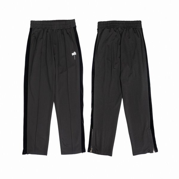 

new coconut tree embroidered sports casual trouser leg zipper loose waist side velvet ribbon black trend 86yt#