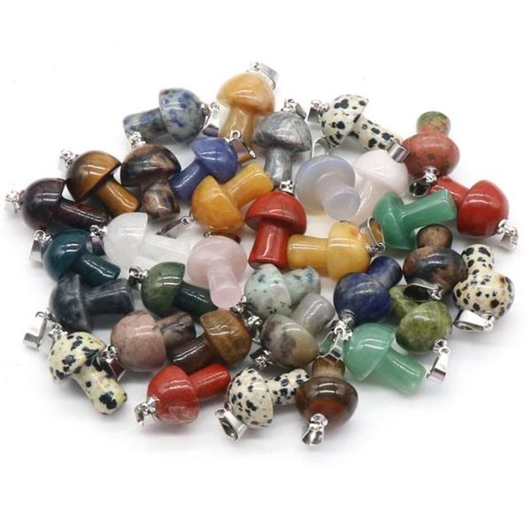 

2cm natural stone mushroom shape charms quartz crystal pendant necklace rose quartz tiger eye diy jewelry making necklaces earring9266676, Bronze;silver