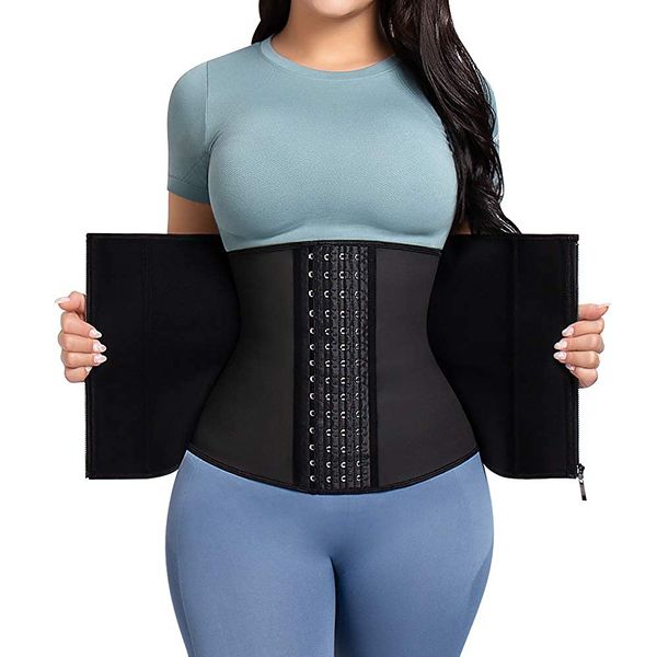

women's shapers latex waist trainer body shape tight corset underwear shape women's steel bone zipper cincher weight loss belly sp, Black;white