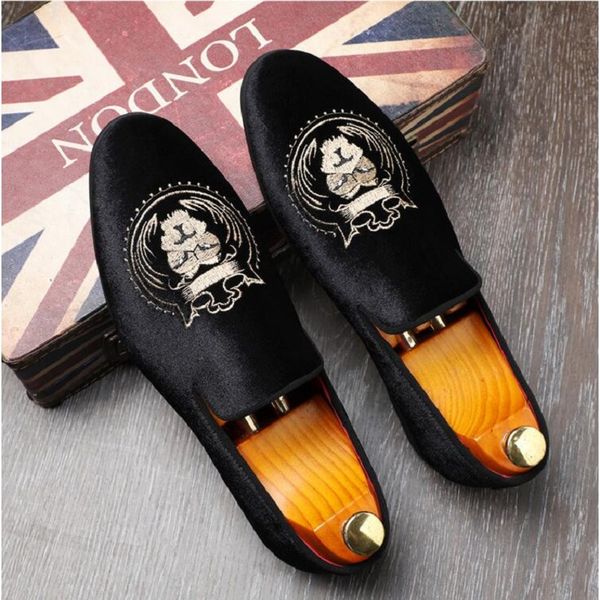 

men fashion embroidery party wedding slip-on loafers moccasins men's casual shoes mens light comfortable driving outdoor flats, Black