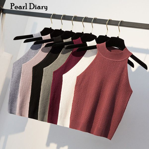 

men s t shirts pearl diary women knitting halter neck summer sleeveless slim fit french style elegant knitted for 230408, White;black