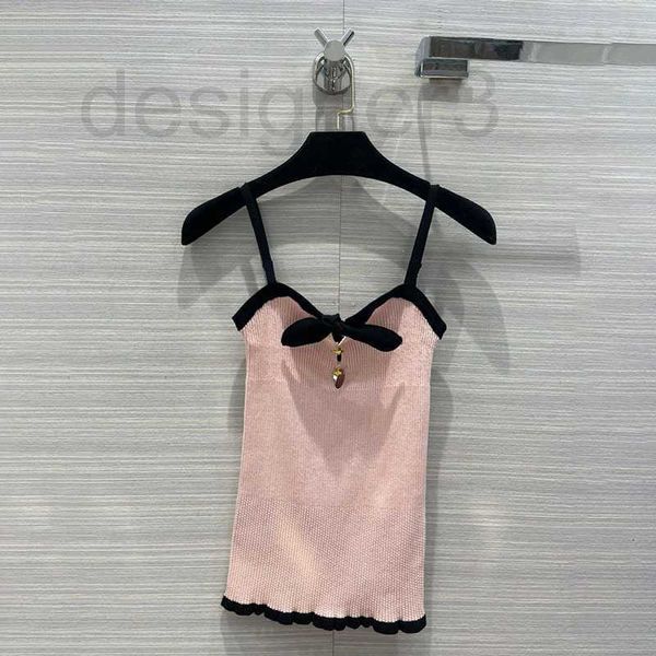

women's knits & tees designer summer high end knitted strap tank sweet age reducing bow decoration slim fit bohg, White