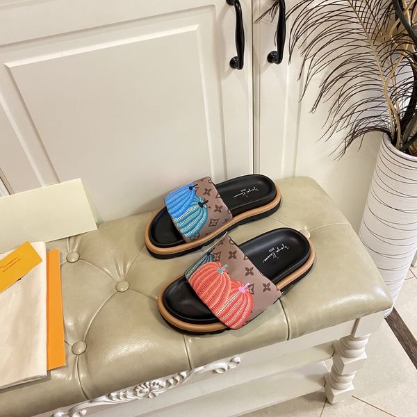 

2023 designer sandal slipper l luxury fabric sandal summer new slipper flat shoes womens leisure designer slippers comfortable beach sandals, Black
