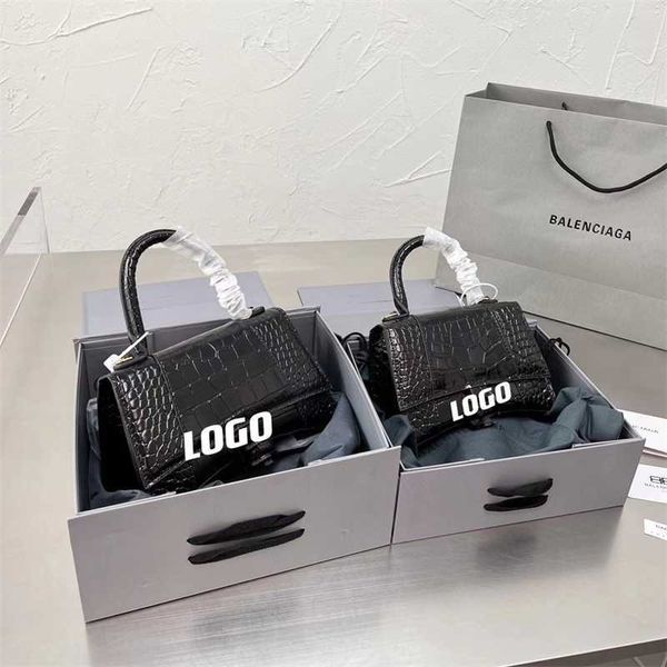 

bag female 2023 new b home hourglass bag crocodile pattern messenger genuine standard paris single shoulder layer cow leather