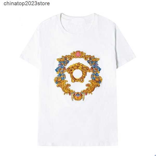 

men's t-shirts medusa embroidery 2023 v-letter designer tide brand spring/summer pure cotton short sleeve t-shirt with the same handsom, White;black