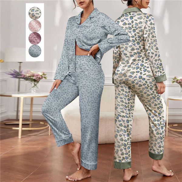 

women's sleep lounge women's spring fashion silk pajamas long sleeve trousers two-piece set wearable ladies thin casual homewear s