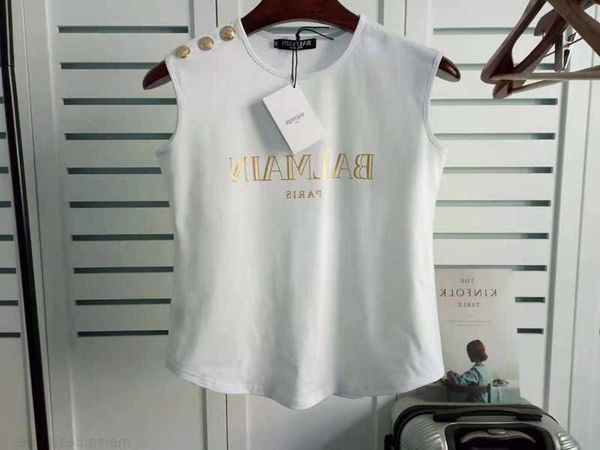 

designer luxury coats new style liu yuyi same bal sleeveless gold lettered button vest arc hem tshirt women classic letter print dress 2e3qw, Black;white
