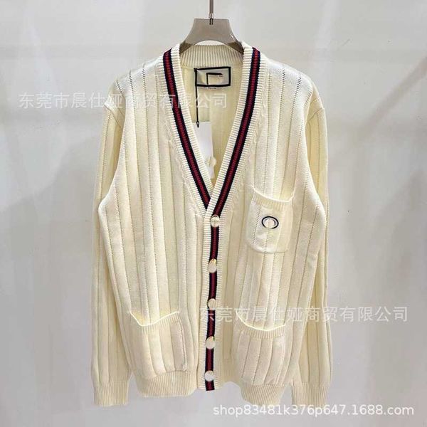 

Women' Knits Tees G Family V-neck Cardigan Knitted Coat Autumn Loose British Academy Style Versatile Long Sleeve Top USIX, White