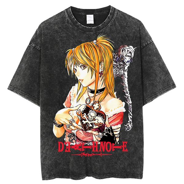 

men's t-shirts harajuku t shirt men hip hop vintage washed anime graphic oversized t shirts for men streetwear tees 100% cotton t-shirt, White;black