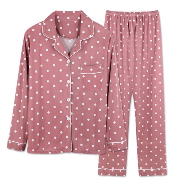 

women's sleepwear pajama set with elastic waistband and lapel two-piece women's dot printed single chest casual shirt set 230408, Black;red