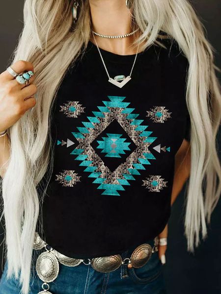 

women s t shirt aztec geometric print women 2023 summer y2k streetwear novelty t shirt loose boho western vintage tee shirts 230408, White