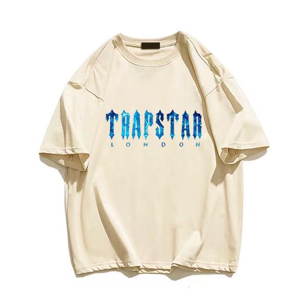 

mens tshirts summer trapstar men t shirt cotton white blue letters print streetwear oversized womens short sleeve tee 230407, White;black