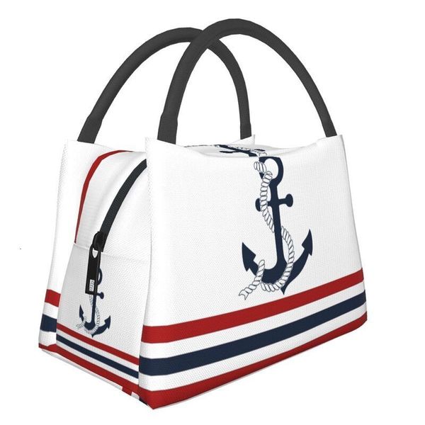 

ice packsisothermic bags nautical blue anchors with stripes insulated lunch bag for work office sailing sailor portable thermal cooler box w
