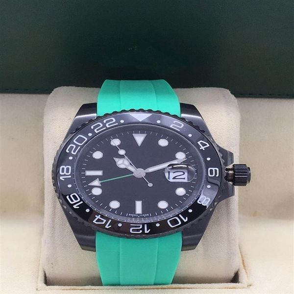 

new mens 40mm colours rubber strap watch blue black ceramic bezel stainless steel watch automatic movement limited watch jubilee w3053, Slivery;brown