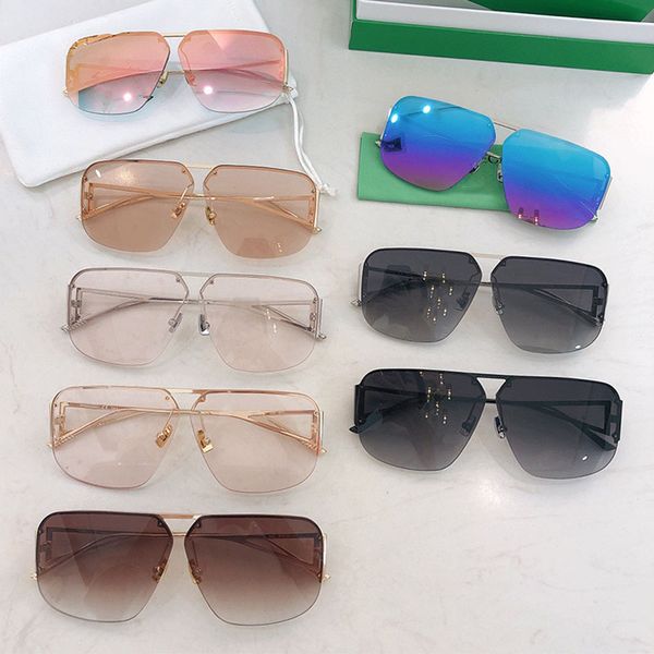 

Oversize square pilot frame designer sunglasses Luxury mens and womens metal half frame color changing Lunettes Leisure vacation driving BV1065 has a box