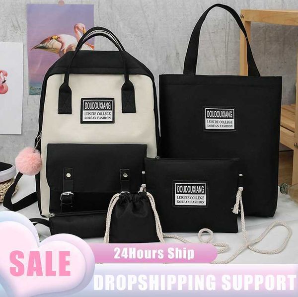 

backpacks backpack 5 piece set high school backpack bags for teenage girl 2023 canvas fashion travel women bookbags teen student schoolbag p